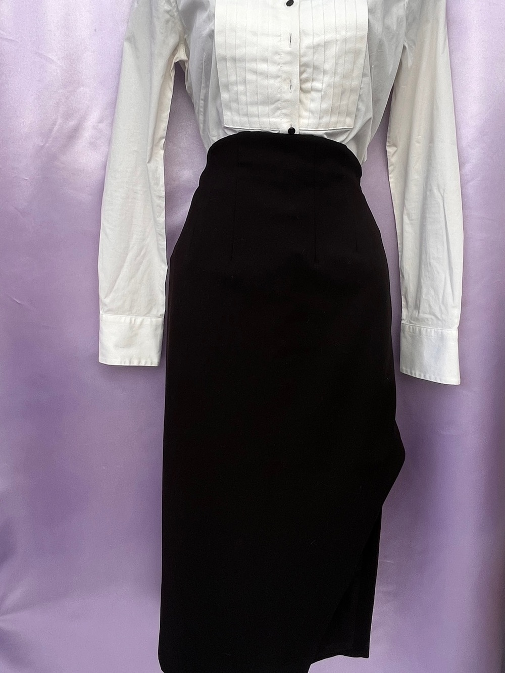 Express Black Asymmetrical High-Waist Pencil Skirt